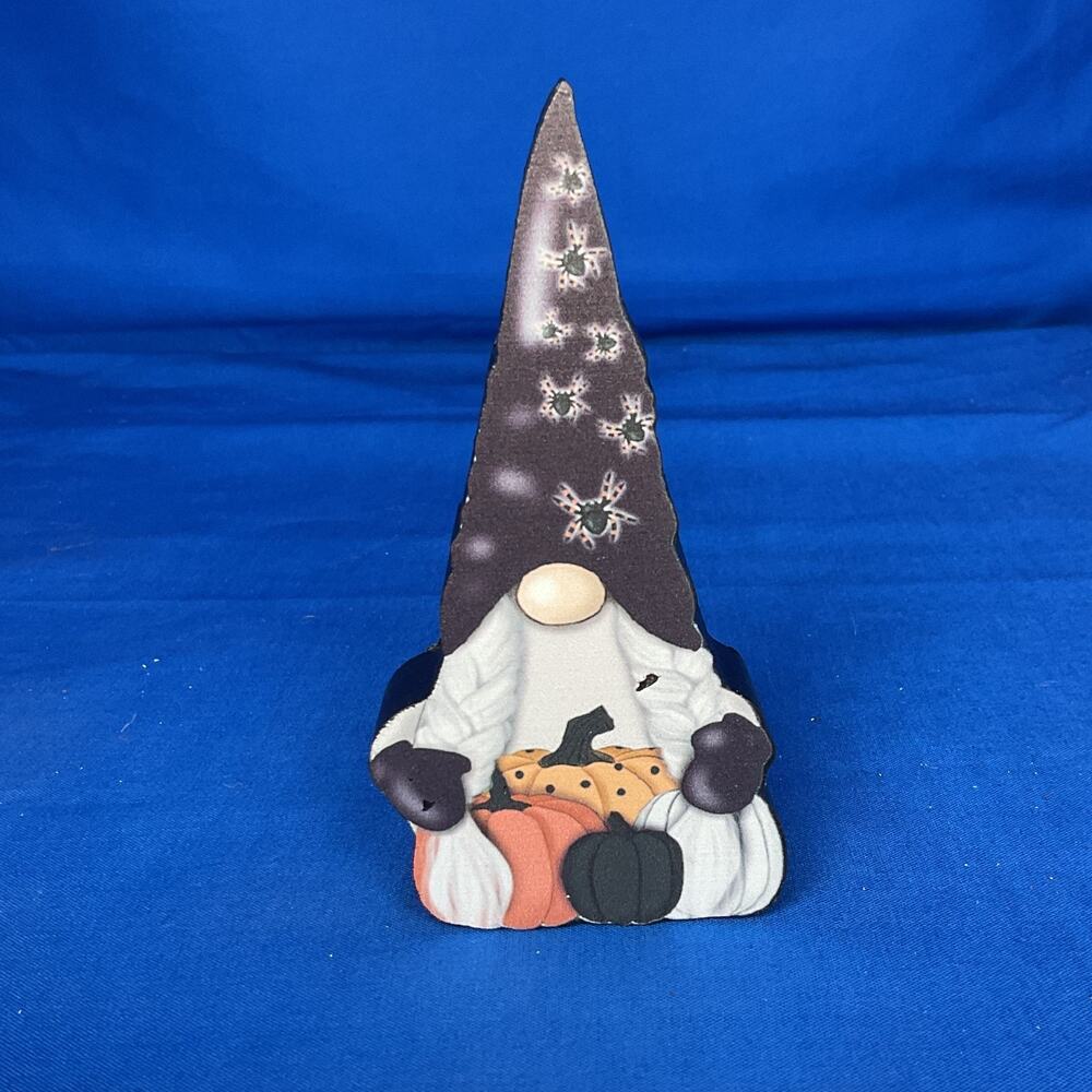 Halloween Spider Gnome Shaped Wooden Block Sign Pumpkin Witch Shelf Sitter Decor